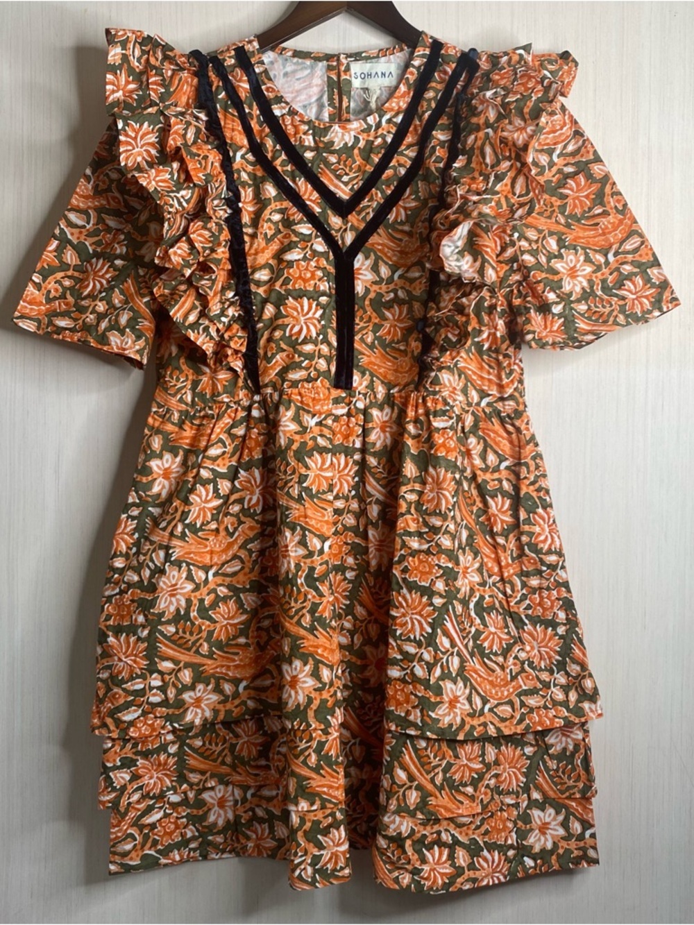 NWT Sohana Women’s Short Sleeve Floral Ruffle Tiered Mini Kelli Dress Pockets XL